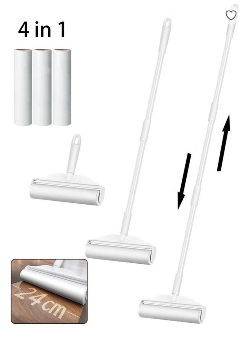 Large Lint Rollers for Pet Hair, Sticky Rollers for Floor with Extendable Handle & 4 Refills, Long Handle Sticky Mop for Cleaning Carpets, Couches, Furniture, Cars - Image 1